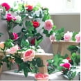 thumbnail image 1 of Xiao Hua Paquete de 5 rosas artificiales de 9 m, flores colgantes de hiedra, para decoración de hogar, hotel, oficina, boda, fiesta, jardín, manualidades, color rosa, 1 of 2