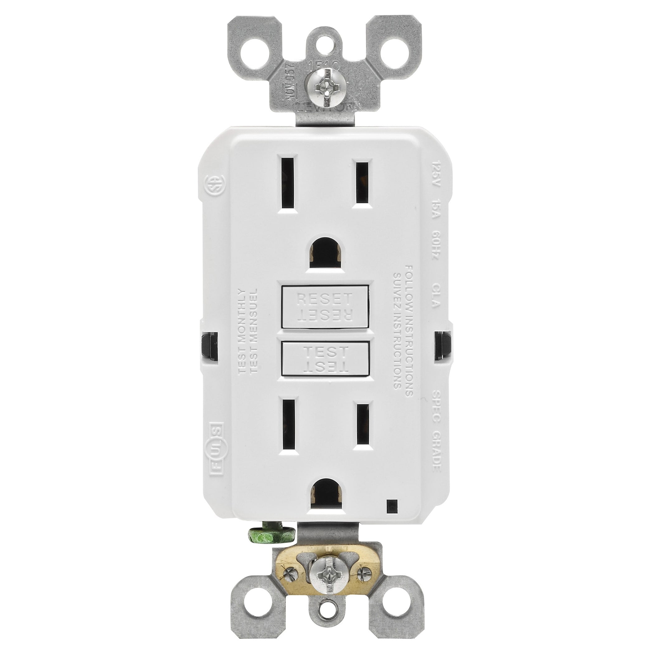 Leviton GFCI Receptacle in White — UL Listed for US Residential Electrical Code Compliance, Drop-in NEC-Standard Wiring