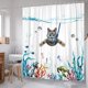thumbnail image 3 of 1 cortina de ducha de gato divertido, cortinas de ducha de tela impermeables de mar verde azulado y océano con decoración de cortina de baño de animales (71''×71''/180*180cm) JAMW Sencillez, 3 of 5