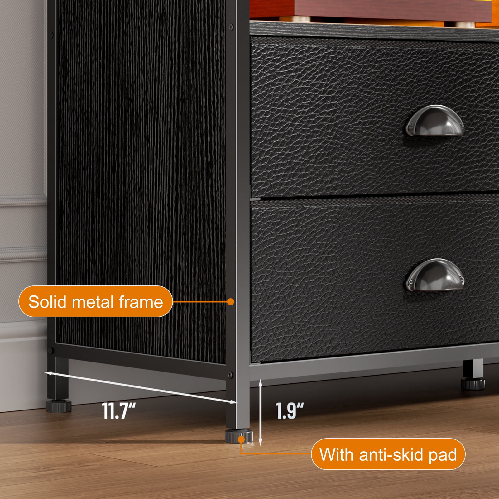 Tydimor 6-Drawer Fabric Dresser with LED Lights & Outlet, TV Stand with 3 Open Compartments, Metal Frame Anti-Tip Design, Fits 32"-70" TVs, for Bedroom or living room, Black (55")