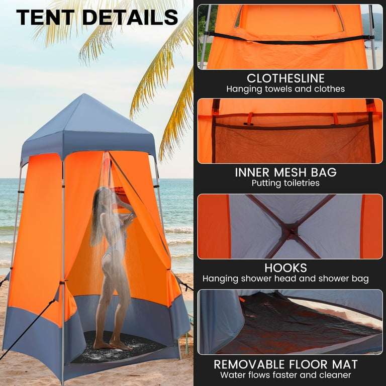 AUOSHI Privacy Shower Tent 7.2FT Portable Toilet Stall Spacious Dressing Changing Room Foldable Camping Tent for Camping Beach Hiking Picnic