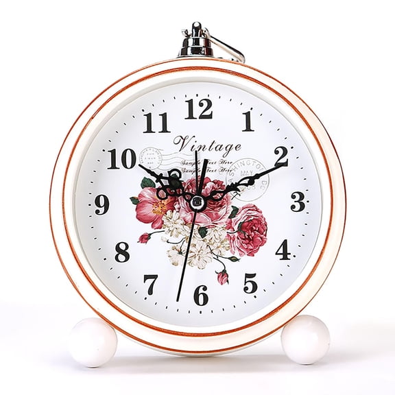 Vintage Alarm Clock Silent Non Ticking - 5.25 Inch Retro Analog Small Desk Clock for Bedroom - Battery Operated Quiet Bedside Clock for Living Room Office Shelf Decor