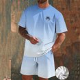 thumbnail image 7 of Zylanna Men's 2 Piece Outfit Sets, Gradient Color Casual Short Sleeve T-Shirt and Shorts Set Elastic Waist Crew Neck Loungewear for Vacation Daily Wear Blue, 7 of 7