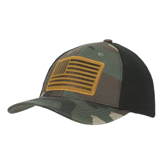 USA American Flag Patch 6-Panel Green Camo Pre-Curved Snapback Hat