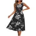 thumbnail image 2 of ClodeEU Women's Crew Neck Sleeveless Floral Print A Line Midi Dress,Casual Summer Swing Dress Black,Women's Plus XL, 2 of 7