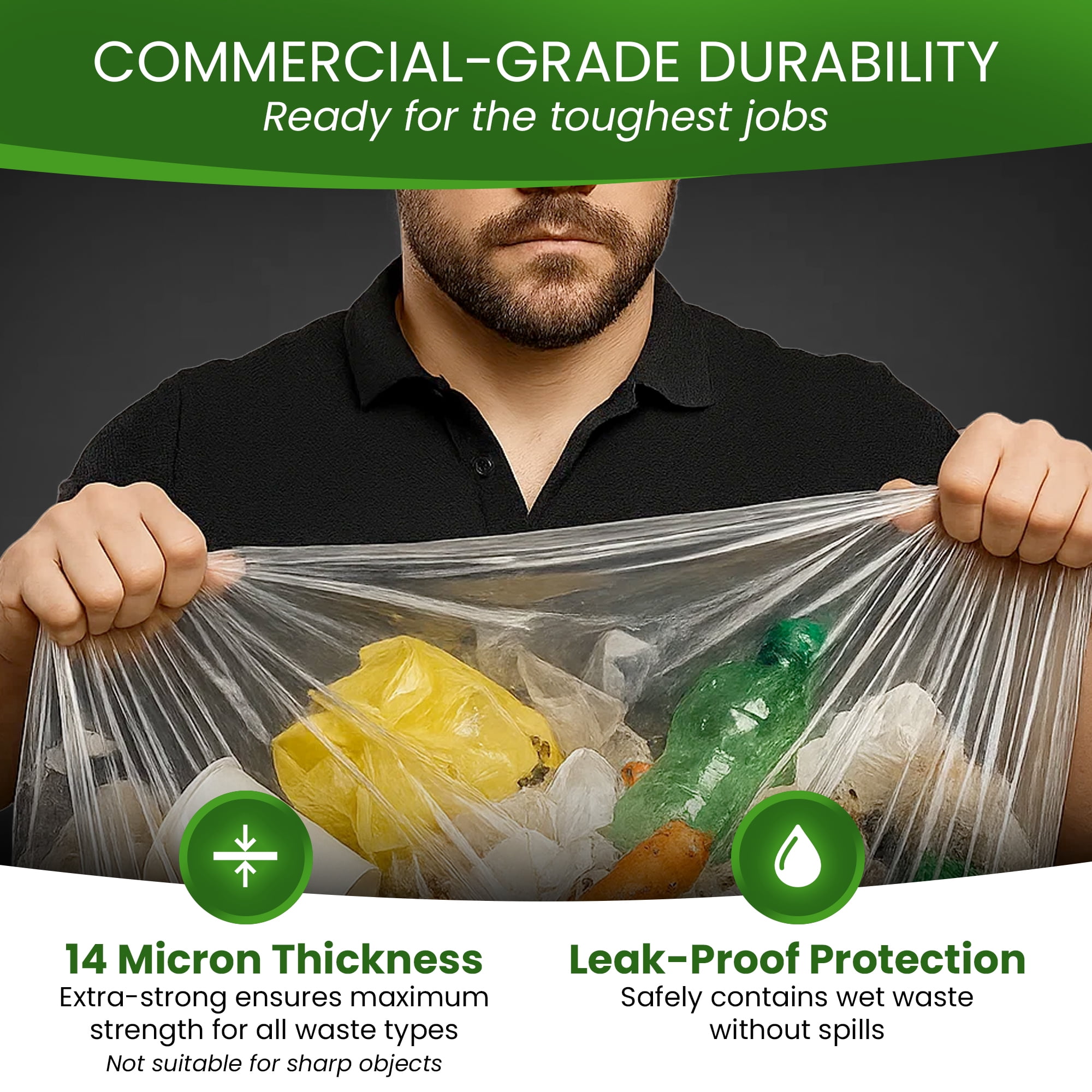 Betta 40-45 Gallon Clear High-Density Trash Bags, 250 Count Box, (40x48-inch) Commercial Medium-Duty Garbage Can Liners