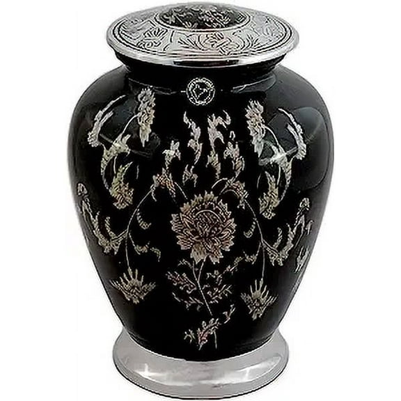 Silver Engraved Aluminium Cremation Urn for Human Ashes Adult - Handcrafted Funeral Memorial Ash Storage Urn - Bag Included (7'' x 7'' x 10''- 200 lbs or 91 kg, Floral-2)