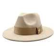 thumbnail image 2 of Sombrero fedora clásico con cinta para mujer, gorro de ala grande de lana plana para hombre y mujer, sombrero de jazz Panamá, Otoño e Invierno, 2 of 4