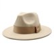 thumbnail image 2 of Sombrero fedora clásico con cinta para mujer, gorro de ala grande de lana plana para hombre y mujer, sombrero de jazz Panamá, Otoño e Invierno, 2 of 4