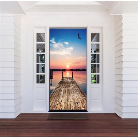 UPC: 0841282146075 | My Door Decor 285906NATR-005 36 x 80 in. Sunset Dock Nature Front Door Mural Sign Banner Decor  Multi Color