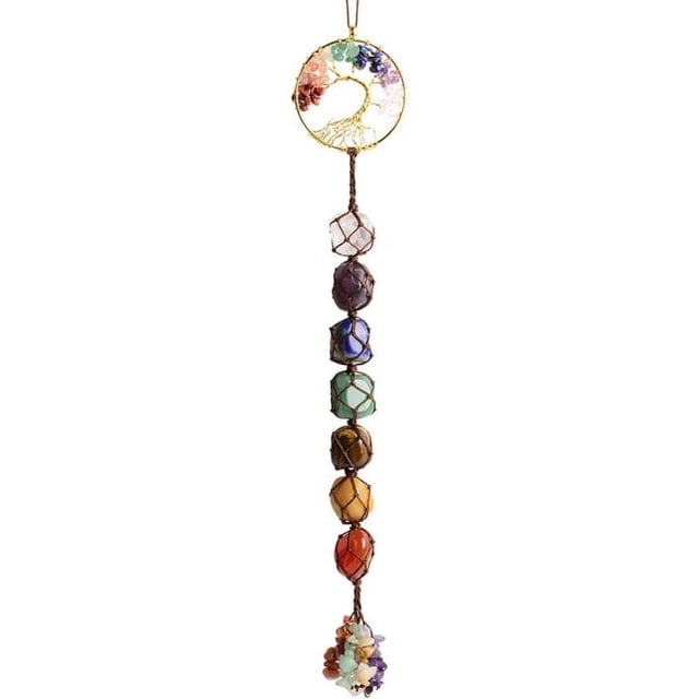 7 chakras piedra curativa árbol de la vida colgante de pared decoración interior del hogar, decoración de ventanas, meditación de yoga