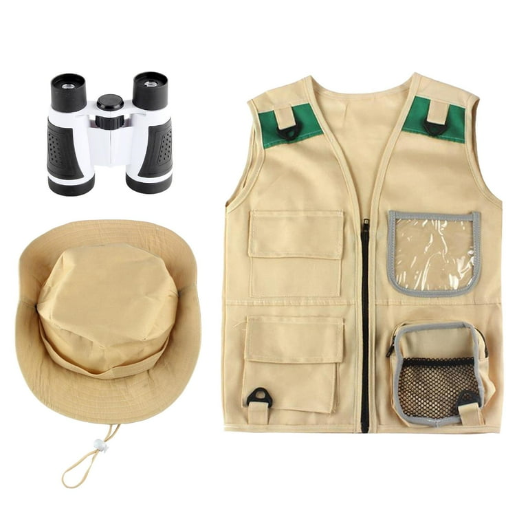 Darmowade Kids Explorer Vest And Hat Costume Cargo Vest Kids Outdoor Activity Gifts For Young Kids, Boys And Girls Ages 3-7 S
