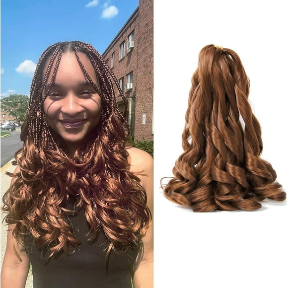 SHILIU-30# Short French Curl Braiding Hair 12 Inch 6 Pack Brown French Curls Braiding Hair Bouncy Loose Wavy Spanish Synthetic French Curl Crochet Braids (50g/pack)