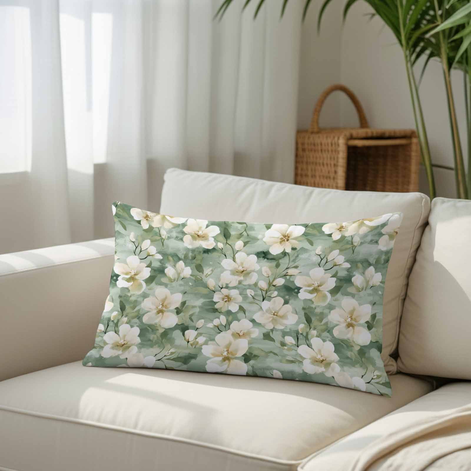 Sage Green Spring Floral Oversized Pillow Covers, Summer PlantsFarmhouse Soft Breathable Throw Pillow Cases with Invisible Zipper, Decorative Pillowcase Pillows Protectors for Sofa Bed Couch 24"x36"
