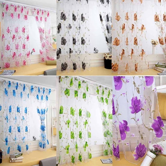 Window Curtains Sheer, Black Floral Curtains, 39X51 In, Light Filtering, Living Room Drapes, Sheer Curtain Panels, 1 Pc