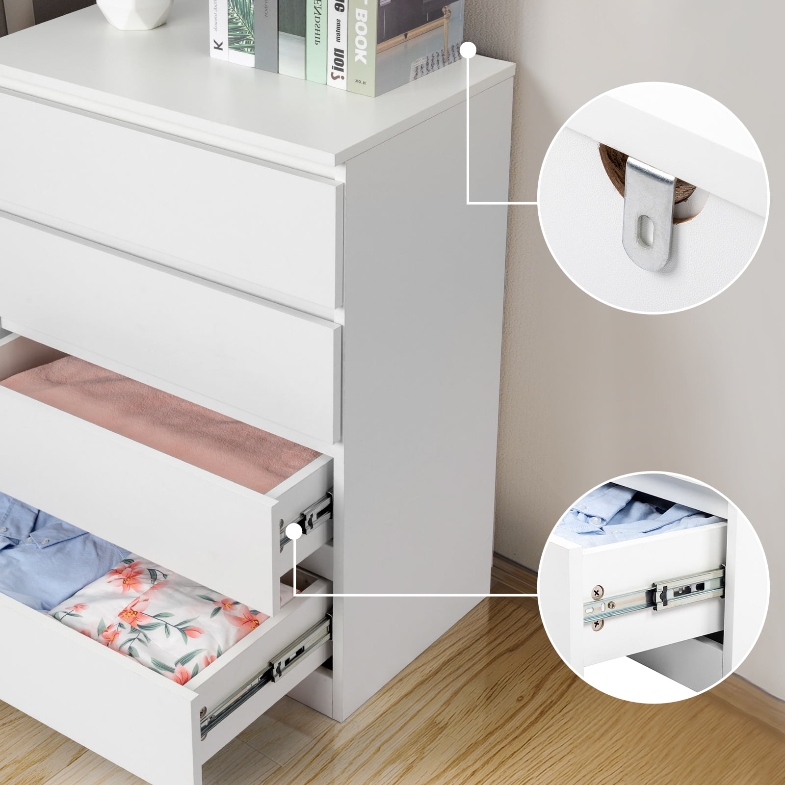 iTopRoad Chest of 4 Drawers, Dresser Organizer, Storage Cabinet for Bedroom, White