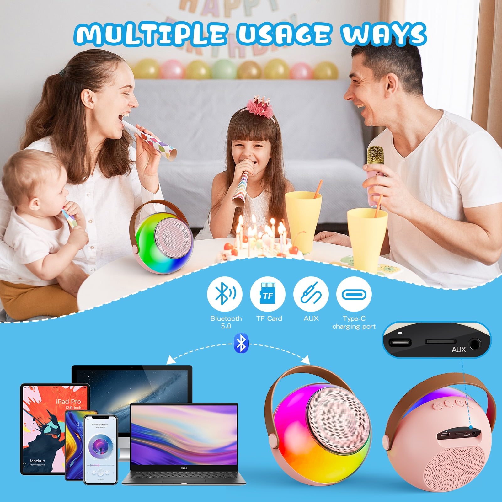 FanFun Mini Karaoke Machine for Kids, Portable Singing Machine with Microphone, Bluetooth Karaoke Speaker on Sale for Adult, Best Gift for Christmas, D25