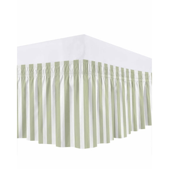 Sage Green Striped Bed Skirt Cal King Size,Modern Farmhouse Sage Green White Stripes Wrap Around Bed Skirting with Elastic Strap,Dust Ruffled Pleated Bedskirts 16 Inch Drop for Bedroom Beds