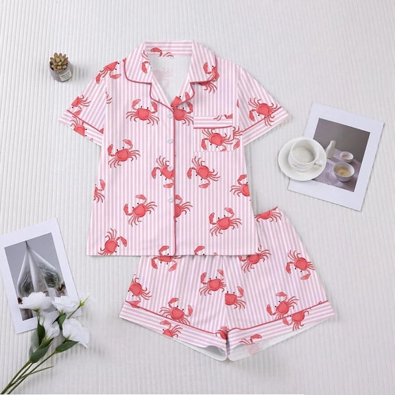 Glisme Girls Back To School Outfits Crewneck Short Sleeve Pajama Cartoon Prints T Shirt Shorts Adorable Big Girls Clothes Pink