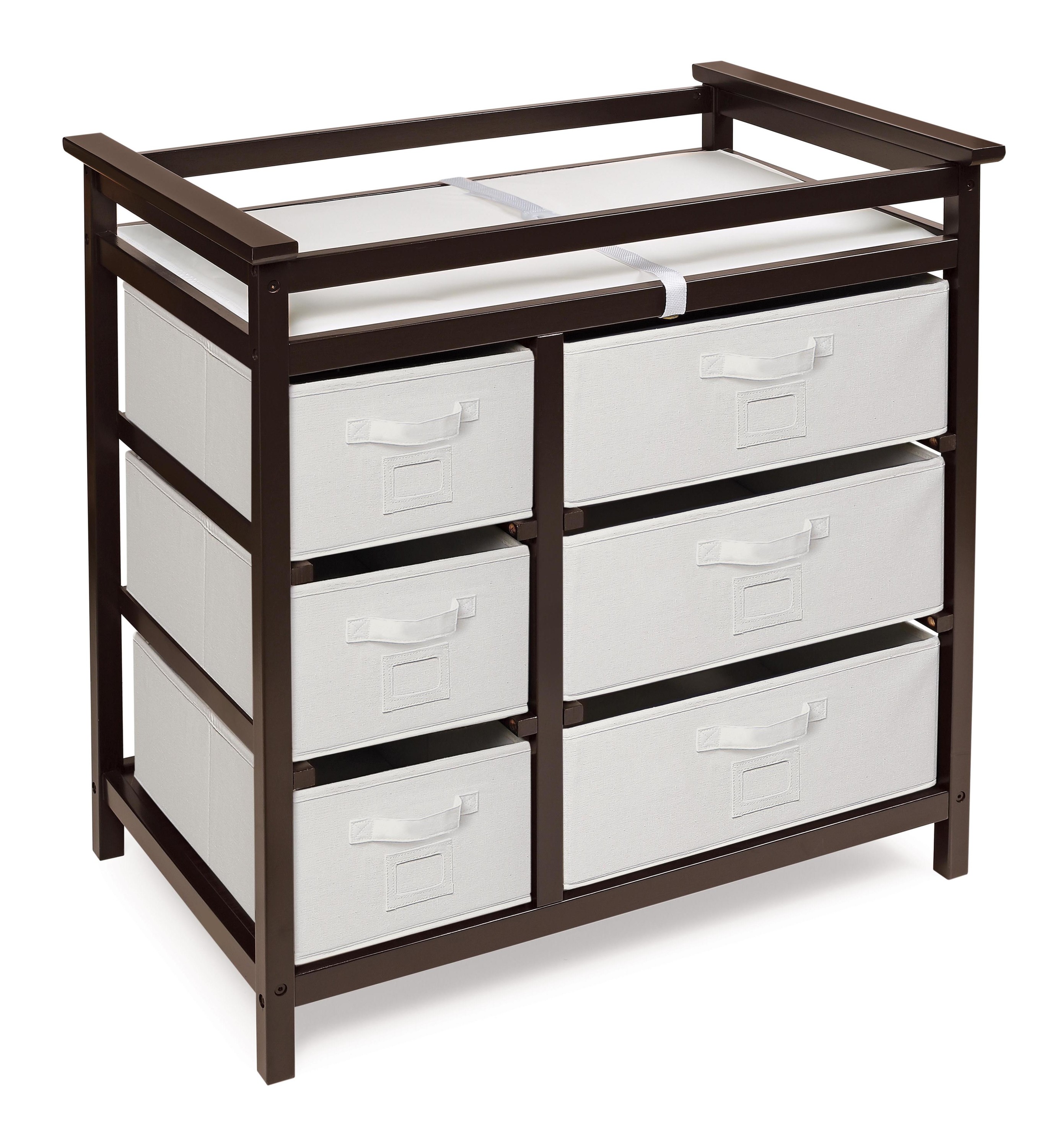 Badger Basket Modern Wood Baby Changing Table with 6 Baskets Espresso