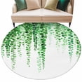 thumbnail image 2 of Green Eucalyptus Leaves Round Living Room Rugs 6 ft, Summer Watercolor Plants Washable Area Rug with Non-Slip Sturdy Edge Binding Round Carpet for Kitchen Office Bedroom, 2 of 9