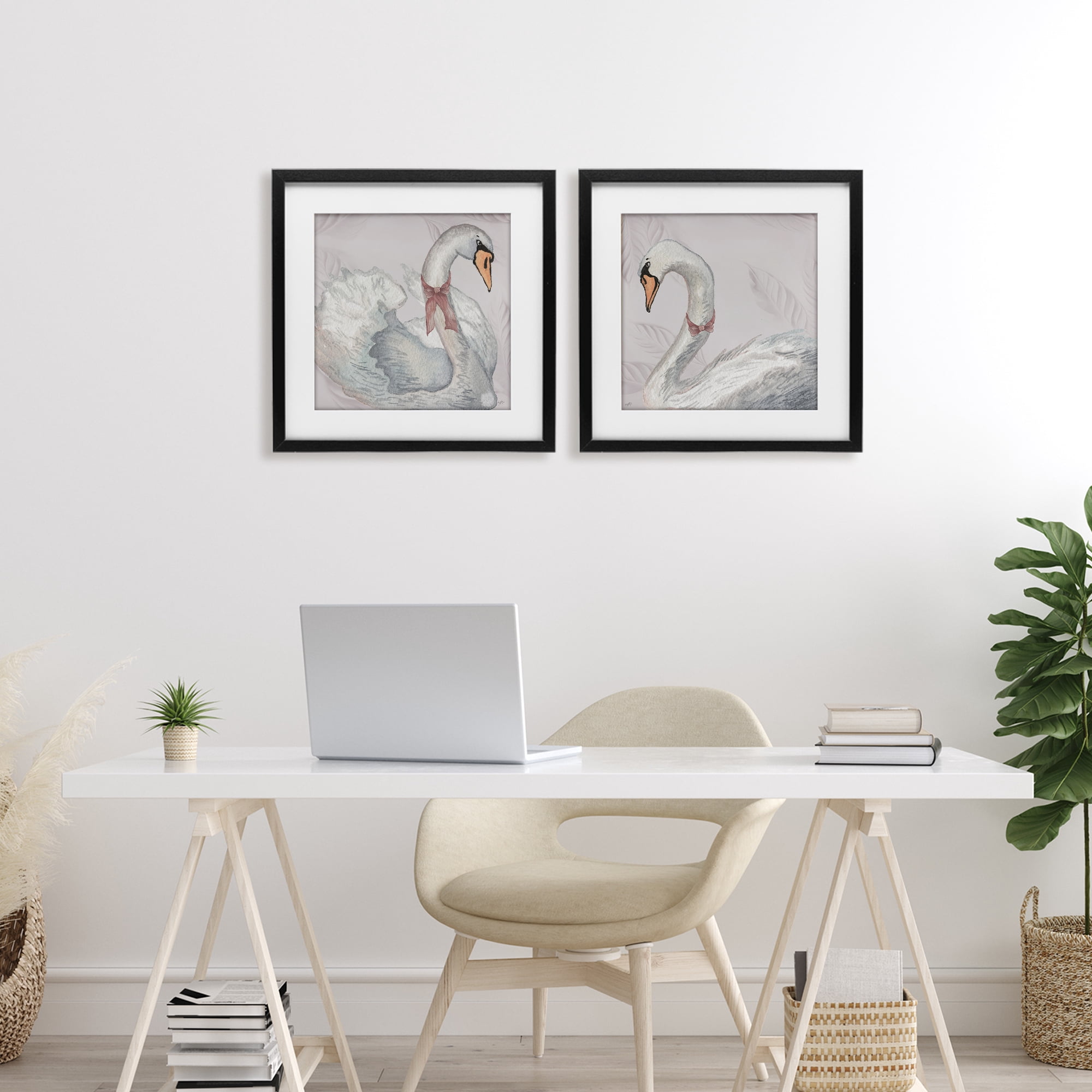 Stupell Industries Classic & Elegant Swans 2 Piece Black Framed Print Under Glass Set, design by Elizabeth Medley