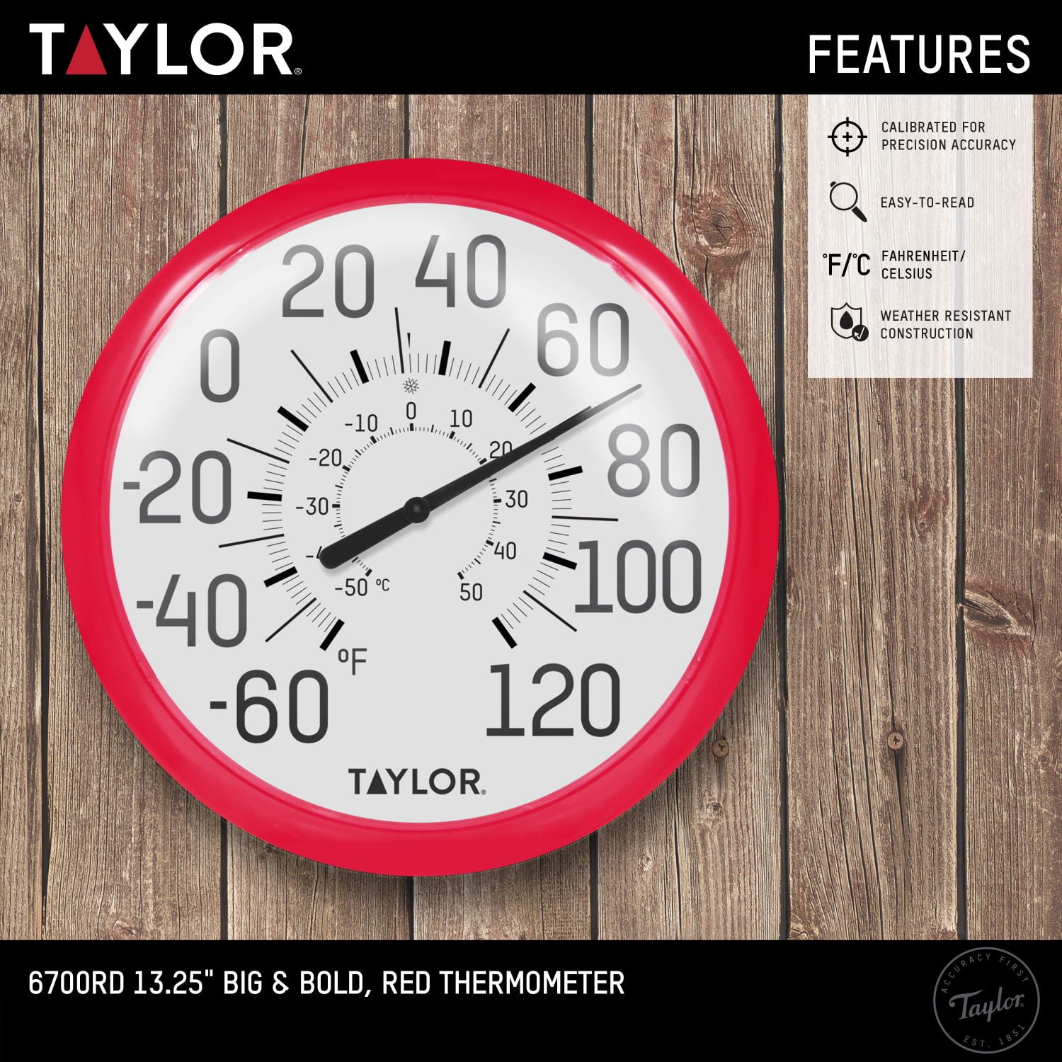 Taylor 13.25-inch Big and Bold Dial Thermometer in Red