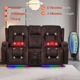 thumbnail image 6 of Power Reclining Loveseat Sofa with Massage, Heat & LED Lights, Bluetooth Speakers, USB Chargers, and Cup Holder Console for Home Theater, Brown Velvet, 6 of 9