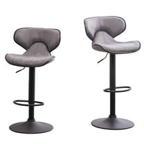 Roundhill Furniture Masaccio Weathered Gray Upholstery Airlift Adjustable Swivel Barstool with Chrome Base, Set of 2