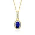 thumbnail image 2 of RYLOS Matching Jewelry  14K Yellow Gold Halo Pendant Necklace & Matching Ring. Gemstone & Diamonds, 18" Chain. 6X4MM Lapis September Birthstone Jewelry Size 7, 2 of 5