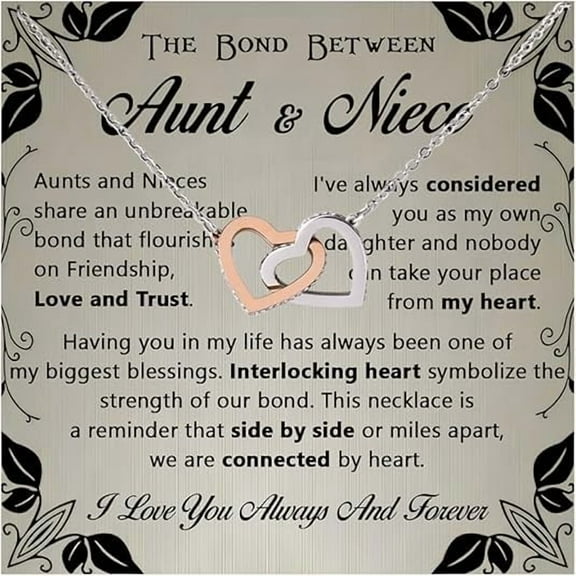 Birthday Gifts For Nieces Adult, Aunt and Niece Necklace, Interlocking Heart Necklace For Niece From Aunts, Gifts For Her On Christmas With Message Card and LED Box