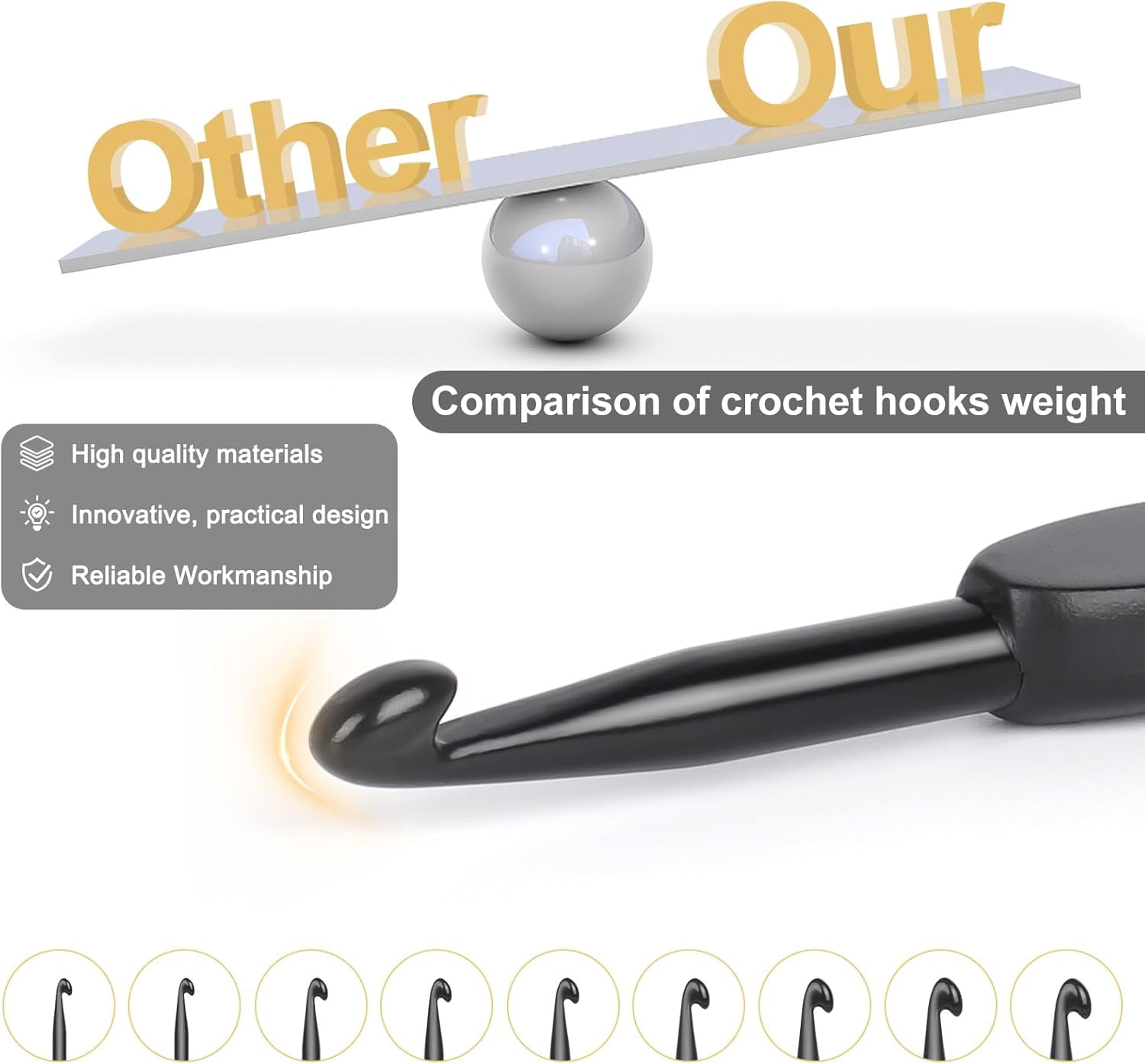 ABCISI 9 Sizes Crochet Hooks, Ergonomic Soft Grip Aluminum Crochet Hook Set, Black Plastic Crochet Needles for Arthritic Hands Beginners Kids Adults Ideal Crochet Lovers Gift 2.0mm(B)-6.0mm(J)