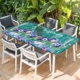 thumbnail image 2 of Hello Spring Table Cloths for 4 Foot Rectangle Tables, Pastoral Purple Bottle Floral Dark Green Wood Patio Waterproof Elastic Fitted Tablecloths, Washable Rectangular Table Cover for Camping, 2 of 8