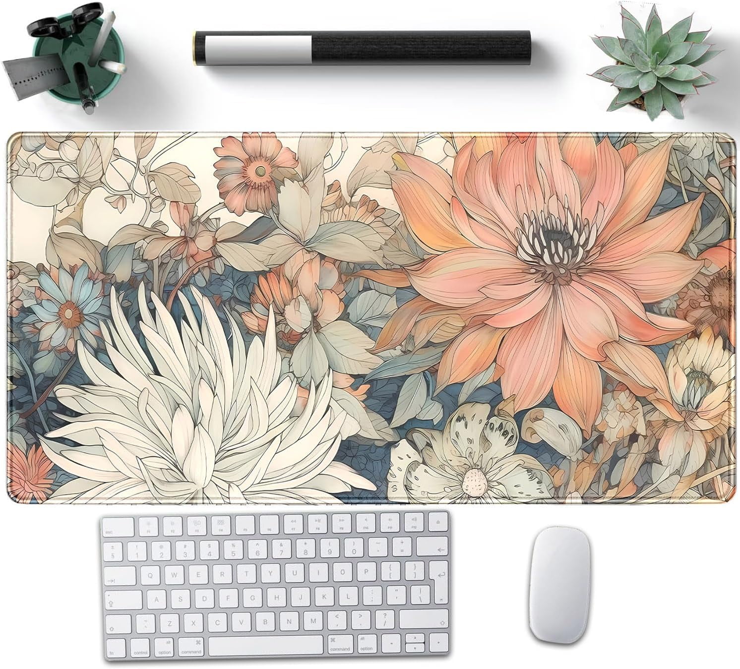 Floral Green Leaves Plant Pad Matt for Desktop Large Gaming Mousepad XXL Full Desk Mouse Pad Computer Keyboard Mat Deskmat Aesthetic Office Decor 31.5 X 15.7 Inch