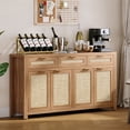 thumbnail image 1 of 63 Inch Farmhouse Rattan Sideboard Buffet, Oak Color Storage Credenza with 3 Drawers, 4 Doors and Adjustable Shelves for Dining Room & Entryway, 1 of 7
