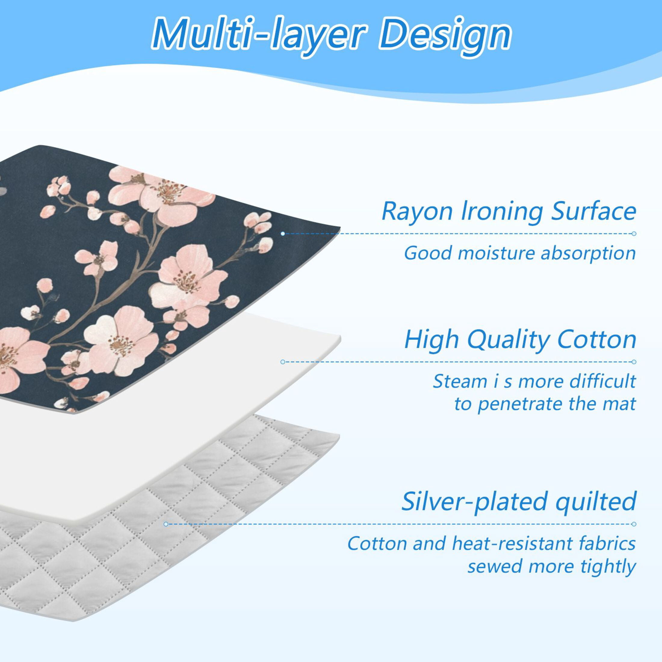 Elegant Cherry Blossom Flowers Ironing Mat Blanket Portable Travel Ironing Pad Heat Resistant Pad 47.2" x 27.6”