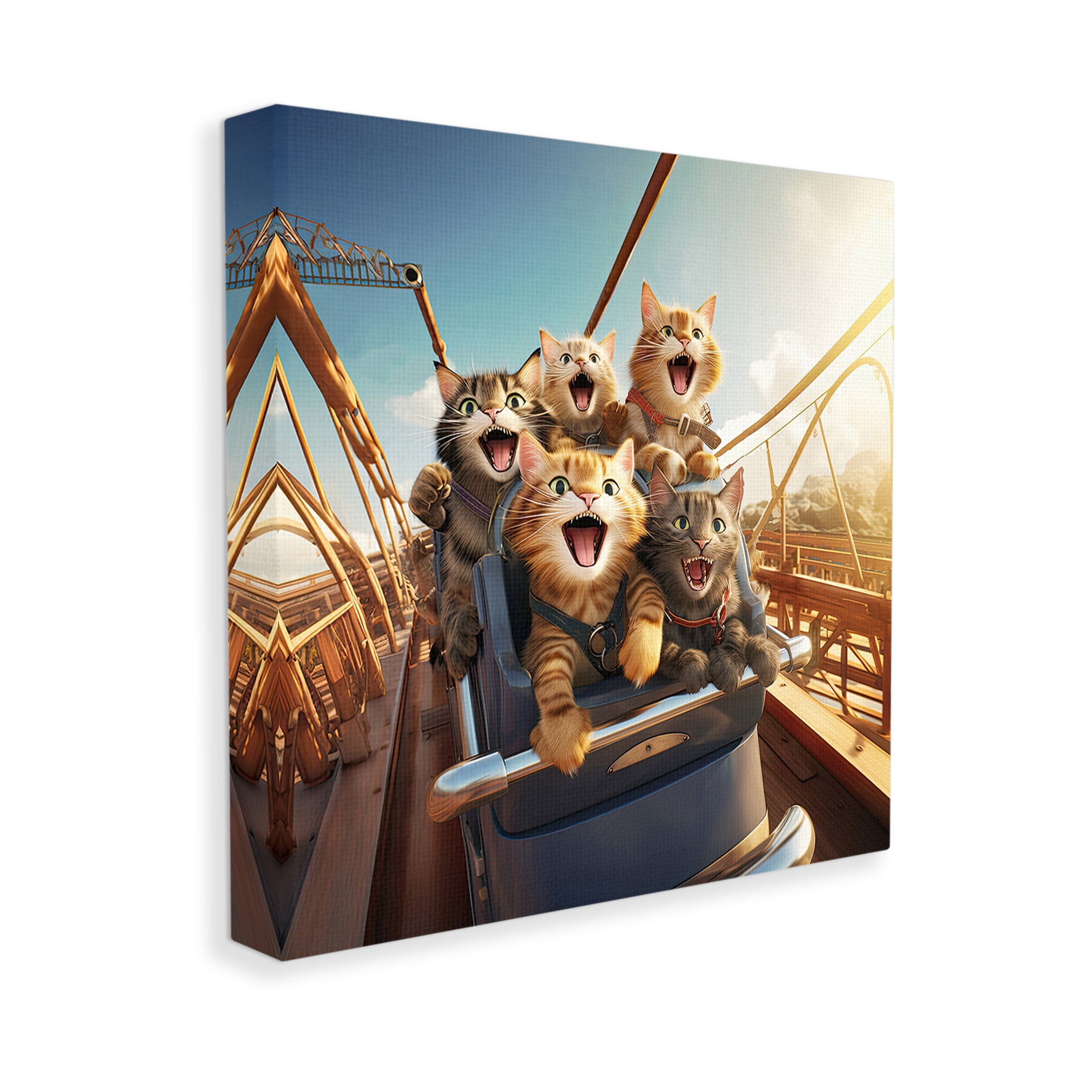 Stupell Industries Cats on Rollercoaster Animals & Insects Painting Gallery Wrapped Canvas Art Print Wall Art, 24 x 24