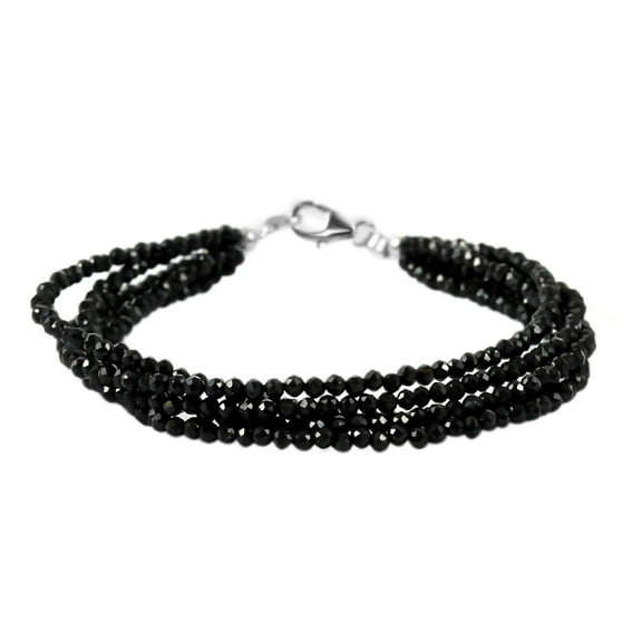 Natural Black Spinel Beads Bracelet for Women 925 Sterling Silver Multi Strand Jewelry Size 7.25" Ct 28.7 Birthday Gifts for Women