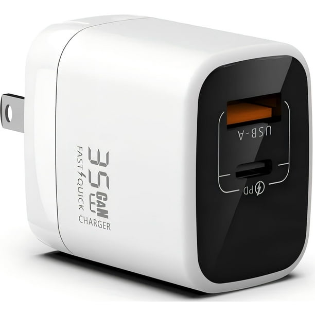 Adaptador de corriente Charger Vebner Fast de 35 W, dual USB-C, USB-A, GaN