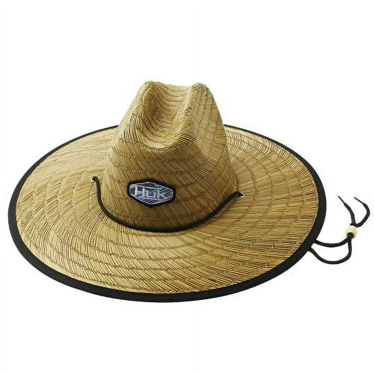 HUK Men's Camo Patch Straw Wide Brim Fishing Hat + Sun Protection, Tahiti  Blue, 1 