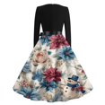 thumbnail image 6 of Women's Casual Fashion Round Neck Long Sleeve Christmas Printed Party Vintage Long Dresses, Retro Audrey Style, Holiday Dress for Christmas, Casual Wear, Festive,Blue,L, 6 of 7