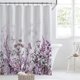 thumbnail image 1 of Cortina de ducha de 183 x 213 cm con diseño de hierbas y flores silvestres moradas y ganchos. Cortina de baño con hojas botánicas y mariposas. Tela impermeable y lavable para decoración de baño., 1 of 6