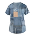 thumbnail image 3 of EHTMSAK Denim Print Scrubs for Women Color Block Nurse Nursing Uniform Short Sleeve Shirt Outfits Casual Trendy V Neck Scrub Tops Workwear with Pocket Going Out Scrub Shirt Royal Blue 3XL, 3 of 3
