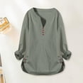 thumbnail image 3 of Womens Long Sleeve Shirts V Neck Side Button Loose Cotton Linen Long Sleeve Blouses Oversized Tshirts for Women, 3 of 3