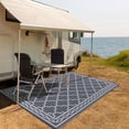 thumbnail image 5 of EastVita 9 x 18 ft(actual size) Plastic Gray and White Rectangular Beach Front Porches Patio Picnic RV Camping Garage Rhomb Border Modern Moroccan Area Rug, 5 of 8