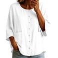 thumbnail image 4 of Turilly Women's Casual Cotton Linen 3/4 Sleeve Button Up T-Shirts Solid Color Loose Fit Open Front Top with Pockets, 4 of 6