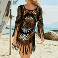thumbnail image 2 of Lu's Chic Women's Crochet Beach Cover Up V Neck Bikini Cover Ups Half Sleeve Hollow Out Soft Sexy Holiday Fall Beachwear Black Large, 2 of 4