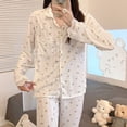 thumbnail image 3 of Pijama de encaje Simple para Mujer, conjunto de pantalones de cárdigan de manga larga con solapa, ropa de casa para estudiantes, novedad, 3 of 4