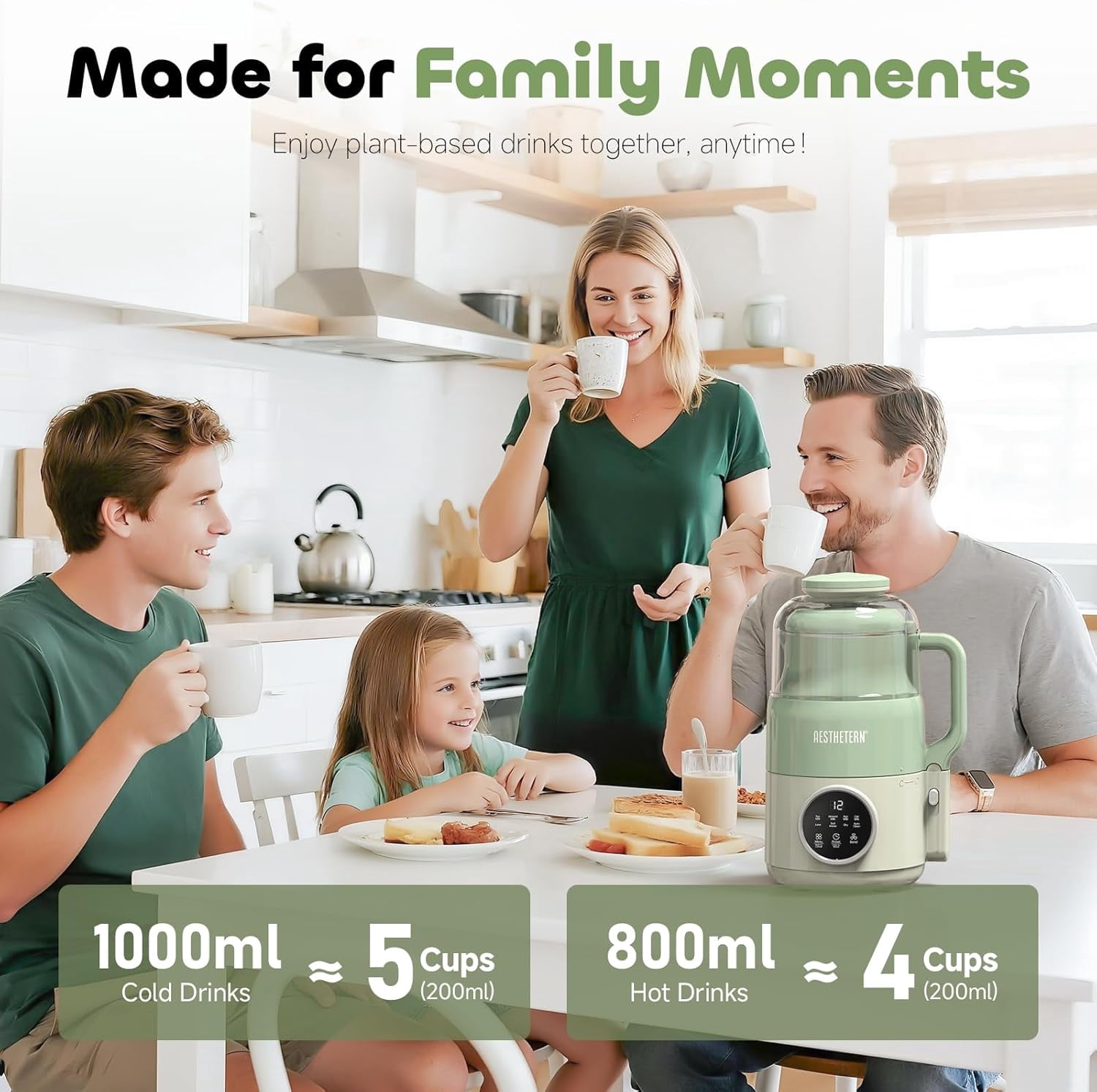 AESTHETERN AES-NMM-GN Nut Milk Maker Machine, High-Speed Blender with 8 Presets