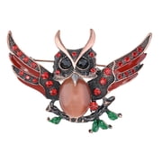 Antique Cute Wise Stone Owl on Branch Painted Enamel Crystal Rhinestone Bird Brooch Pin